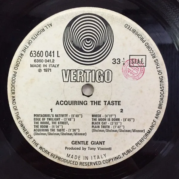 Gentle Giant Acquiring The Taste vinile LP pressaggio italiano