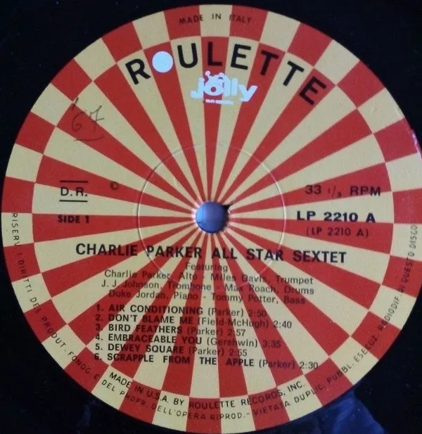 Charlie Parker All Star Sextet vinile LP bop 1967