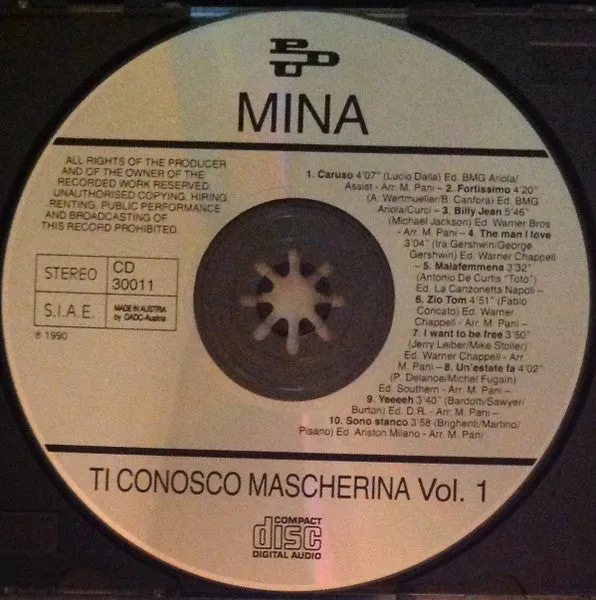 Mina Ti Conosco Mascherina Vol.1/2 doppio CD pop 1990