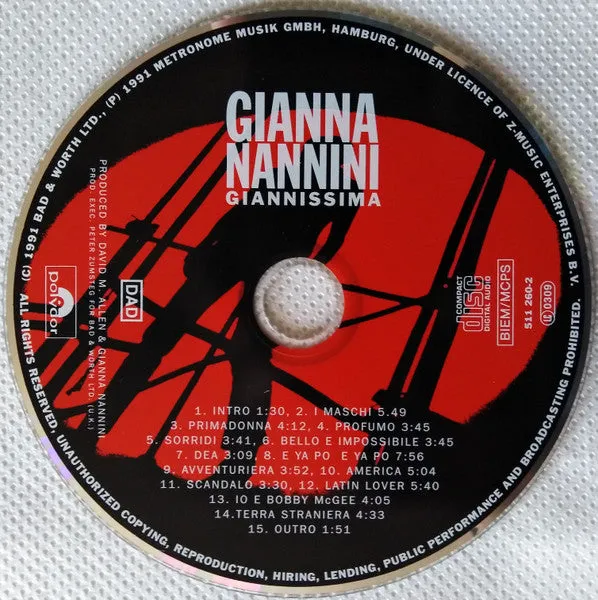 Gianna Nannini Giannissima CD live 2005 NM