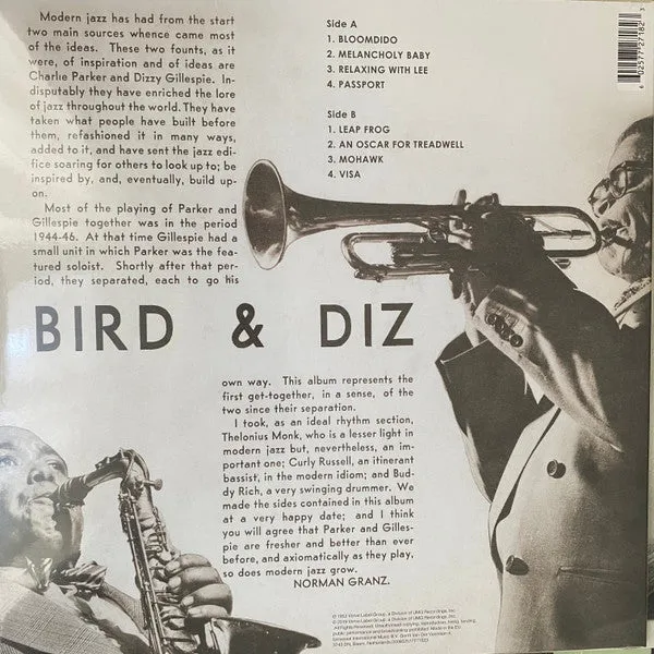 Charlie Parker Dizzy Gillespie Bird And Diz LP reissue mint