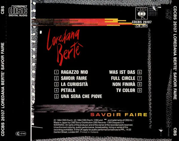 Loredana Bertè Savoir Faire CD album pop rock VG+