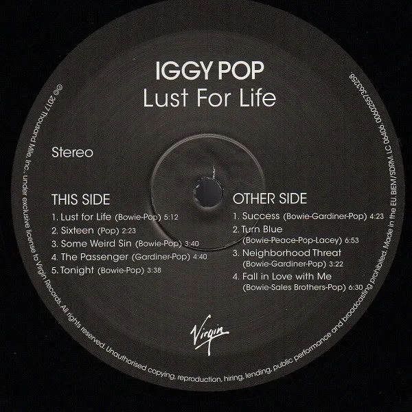 Iggy Pop Lust For Life vinile LP 180g remastered punk