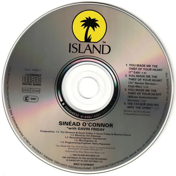 Sinéad O'Connor You Made Me The Thief Of Your Heart CD singolo VG+