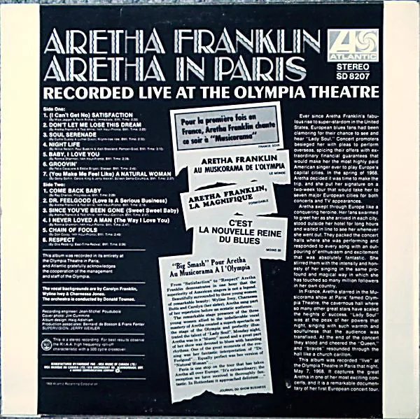 Aretha Franklin Aretha In Paris LP vinile live