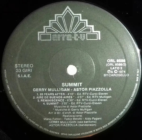 Mulligan Piazzolla Summit LP vinile tango jazz