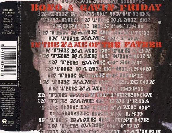 Bono & Gavin Friday In The Name Of The Father CD singolo