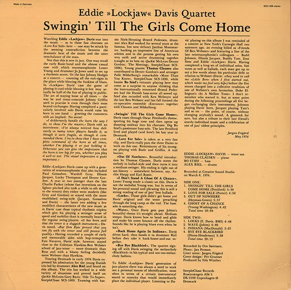 Eddie Lockjaw Davis Swingin Till vinile LP danese