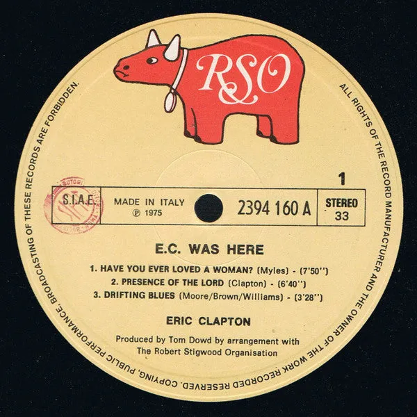 Eric Clapton E.C. Was Here vinile LP pressaggio Italia 1975 VG+