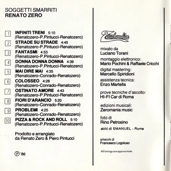 Renato Zero Soggetti Smarriti CD usato pop 1986