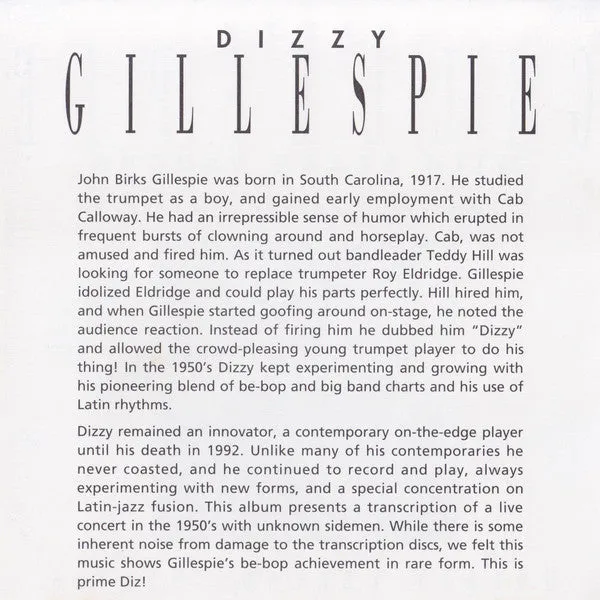 Dizzy Gillespie Body And Soul CD Very Good Plus