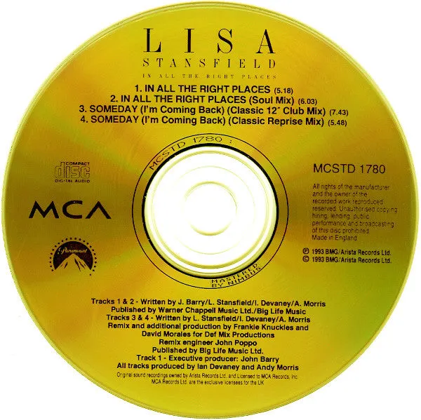 Lisa Stansfield In All The Right Places CD singolo