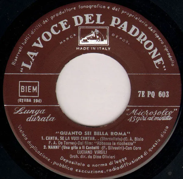 Luciano Virgili Quanto Sei Bella Roma 45 giri 7 EP tango