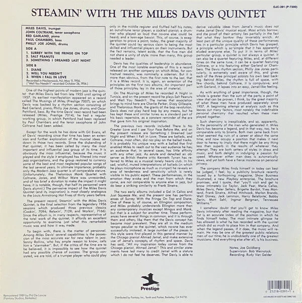 Miles Davis Quintet Steamin' vinile LP rimasterizzato VG+