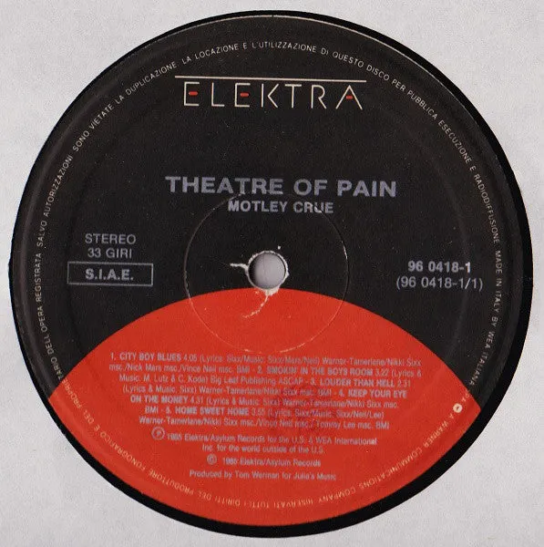 Mötley Crüe Theatre Of Pain vinile LP 1985 VG hard rock