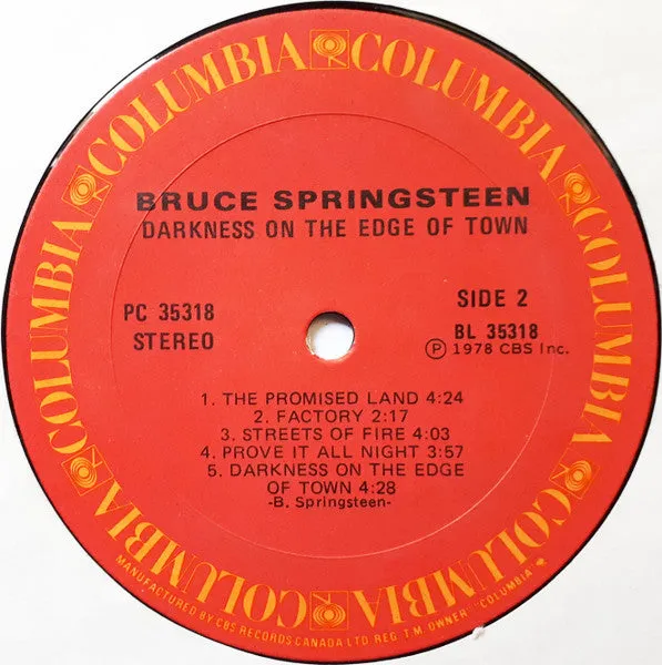 Bruce Springsteen Darkness On The Edge Of Town Vinile LP Canada rock