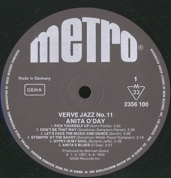 Anita O'Day Verve Jazz 11 LP mono jazz VG+