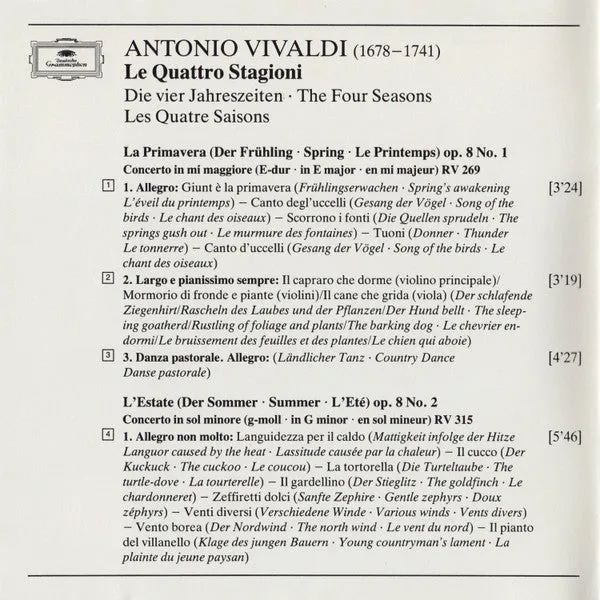 Vivaldi Le Quattro Stagioni CD Karajan 1985 barocco NM