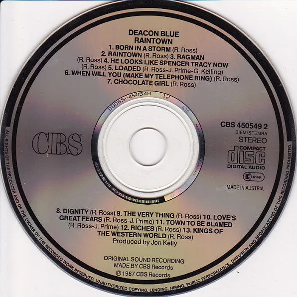 Deacon Blue Raintown CD album 1987 bonus