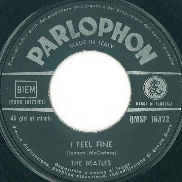 Beatles I Feel Fine Kansas City 7" singolo mono 1964 Parlophon