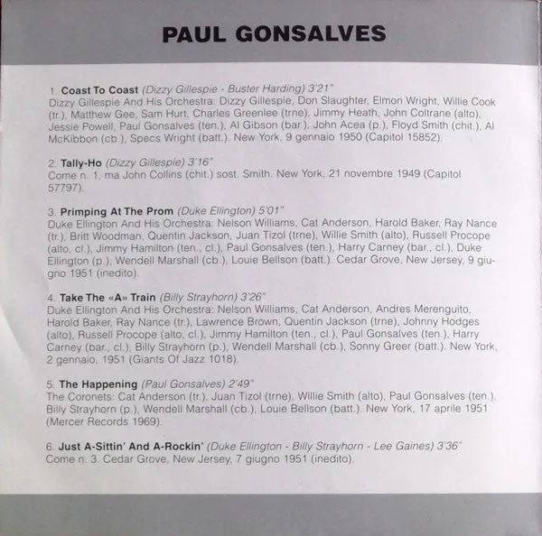 Paul Gonsalves The Happening CD compilation bop big band