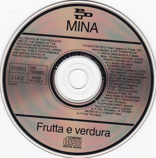 Mina Frutta E Verdura CD album ristampa ballad vocal