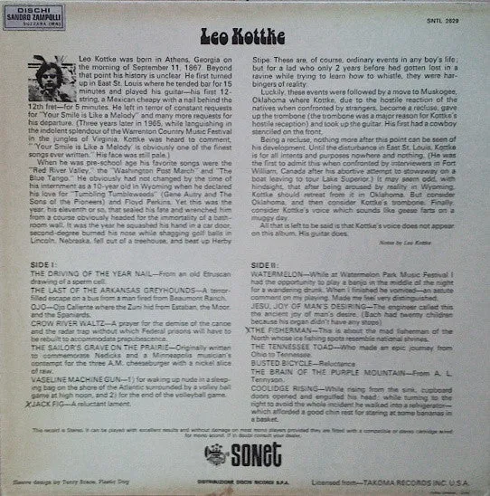 Leo Kottke 6 & 12 String Guitar LP vinile ristampa 1976 folk
