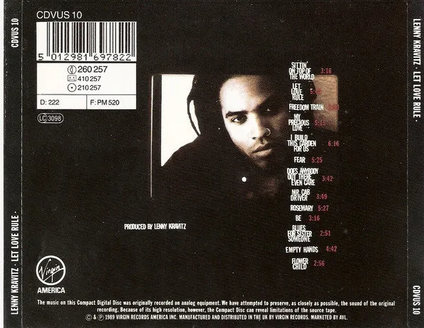 Lenny Kravitz Let Love Rule CD album 1989 VG+