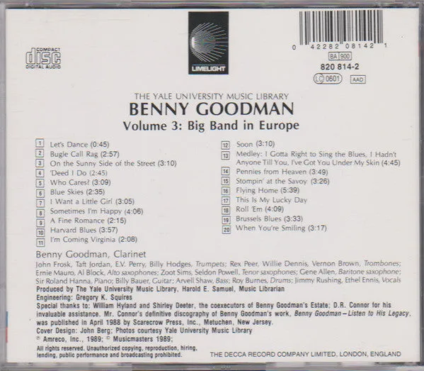 Benny Goodman Yale Archives Vol 3 CD jazz usato