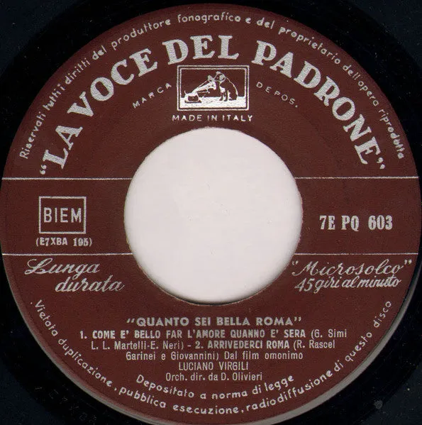 Luciano Virgili Quanto Sei Bella Roma 45 giri 7 EP tango