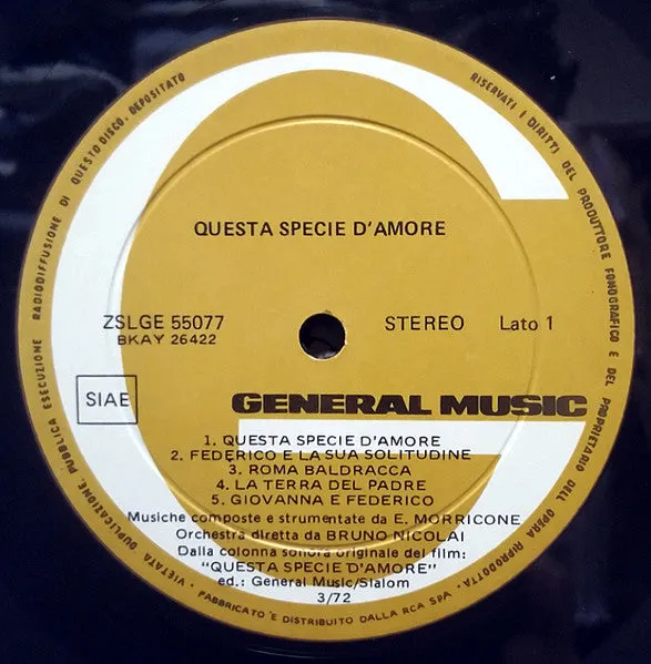 Ennio Morricone Questa Specie D'Amore vinile colonna sonora