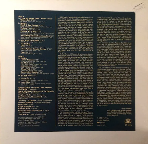 Jaki Byard Apollo Stompers Phantasies vinile LP big band