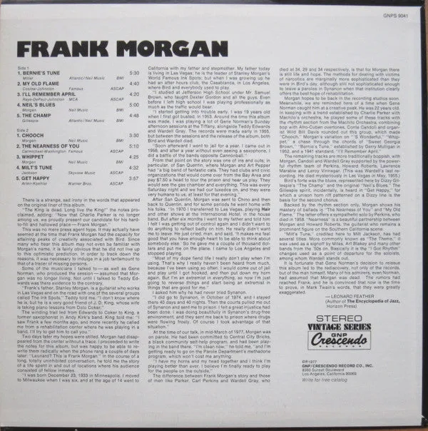 Frank Morgan Frank Morgan LP Vinile Jazz US 1977 Near Mint