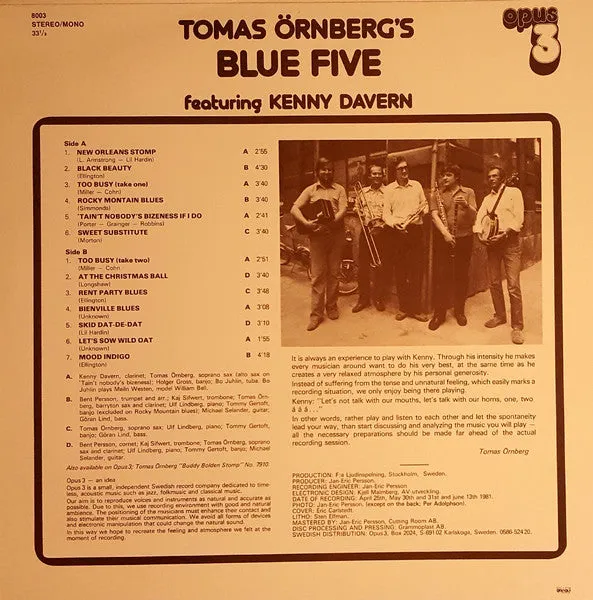 Tomas Örnberg Blue Five Kenny Davern LP dixieland jazz