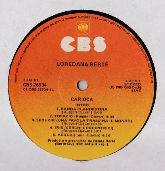 Loredana Bertè Carioca LP vinile album 1985 pop rock