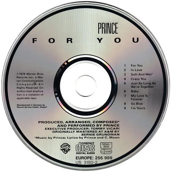 Prince For You CD album ristampa 1987 disco funk pop