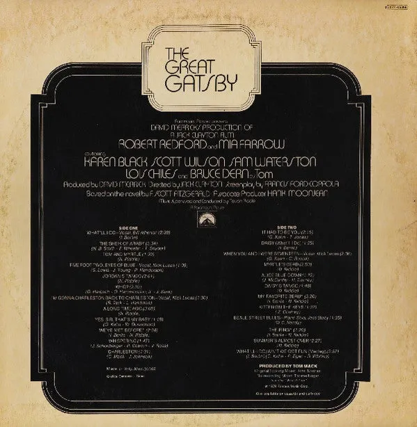 Nelson Riddle The Great Gatsby LP vinile colonna sonora