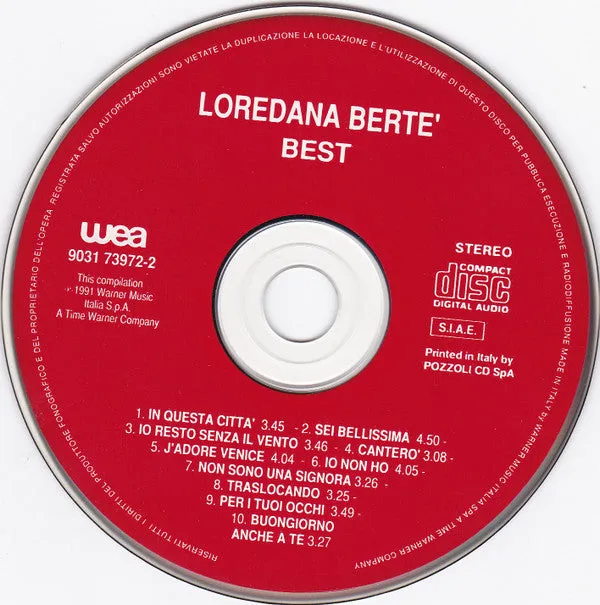 Loredana Bertè Best cd compilation 10 brani pop rock