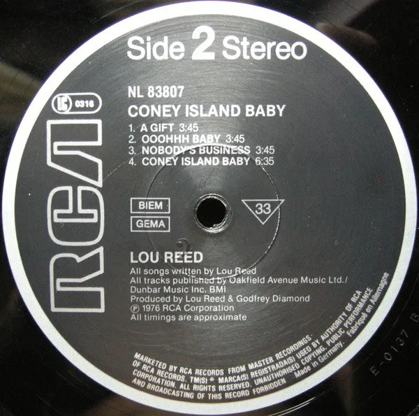 Lou Reed Coney Island Baby vinile LP ristampa glam