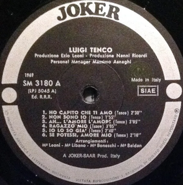 Luigi Tenco Ballate E Canzoni vinile LP usato VG+