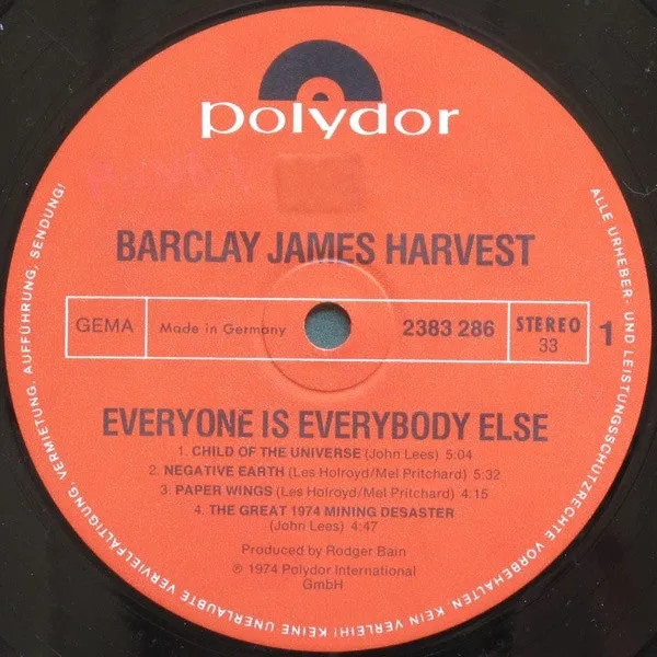 Barclay James Harvest Everyone Is Everybody LP 1974