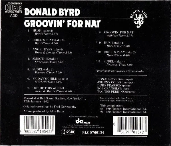 Donald Byrd Groovin’ for Nat CD album hard bop