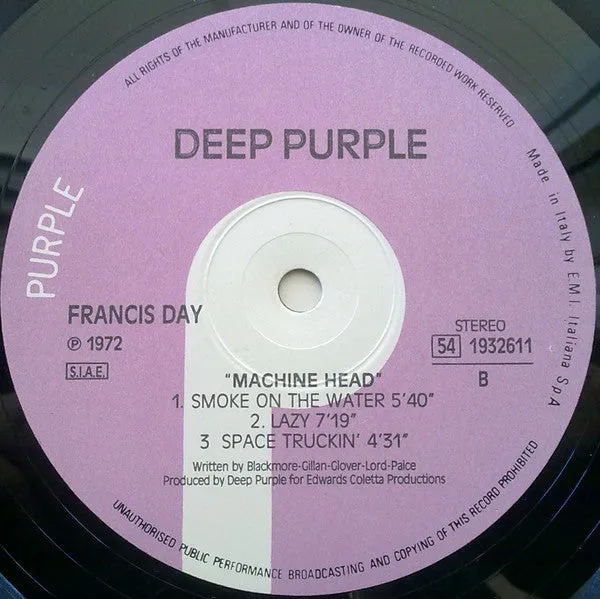 Deep Purple Machine Head LP ristampa Italia 1989 VG+