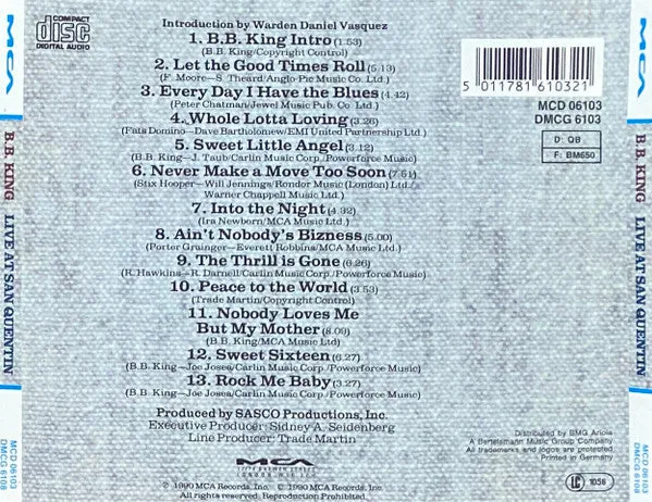 B.B. King Live At San Quentin CD usato blues