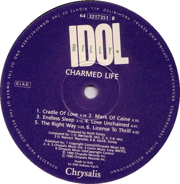 Billy Idol Charmed Life vinile LP usato VG+ Italia 1990