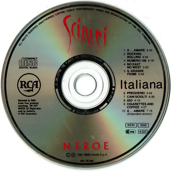 Scialpi Neroe CD album pop rock 1991
