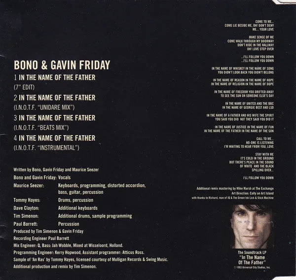 Bono & Gavin Friday In The Name Of The Father CD singolo