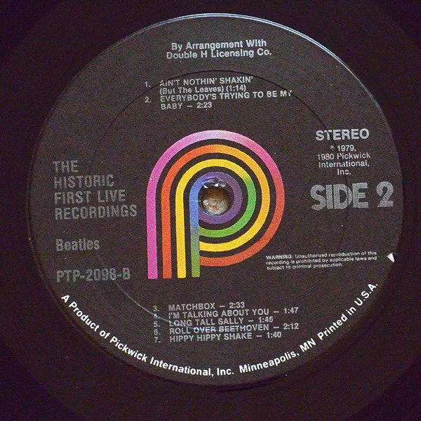 Beatles Historic First Live Recordings doppio LP 1980