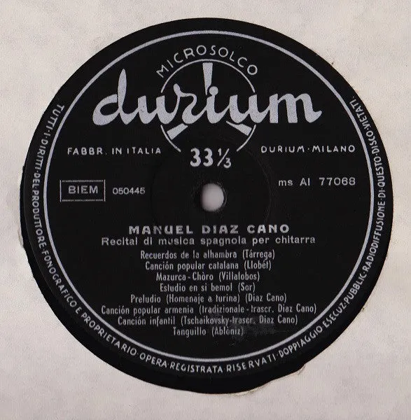 Manuel Diaz Cano Recital Musica Spagnola vinile LP 1963