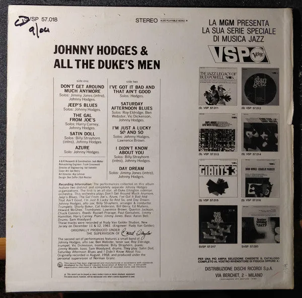 Johnny Hodges All the Duke's Men vinile LP VG+